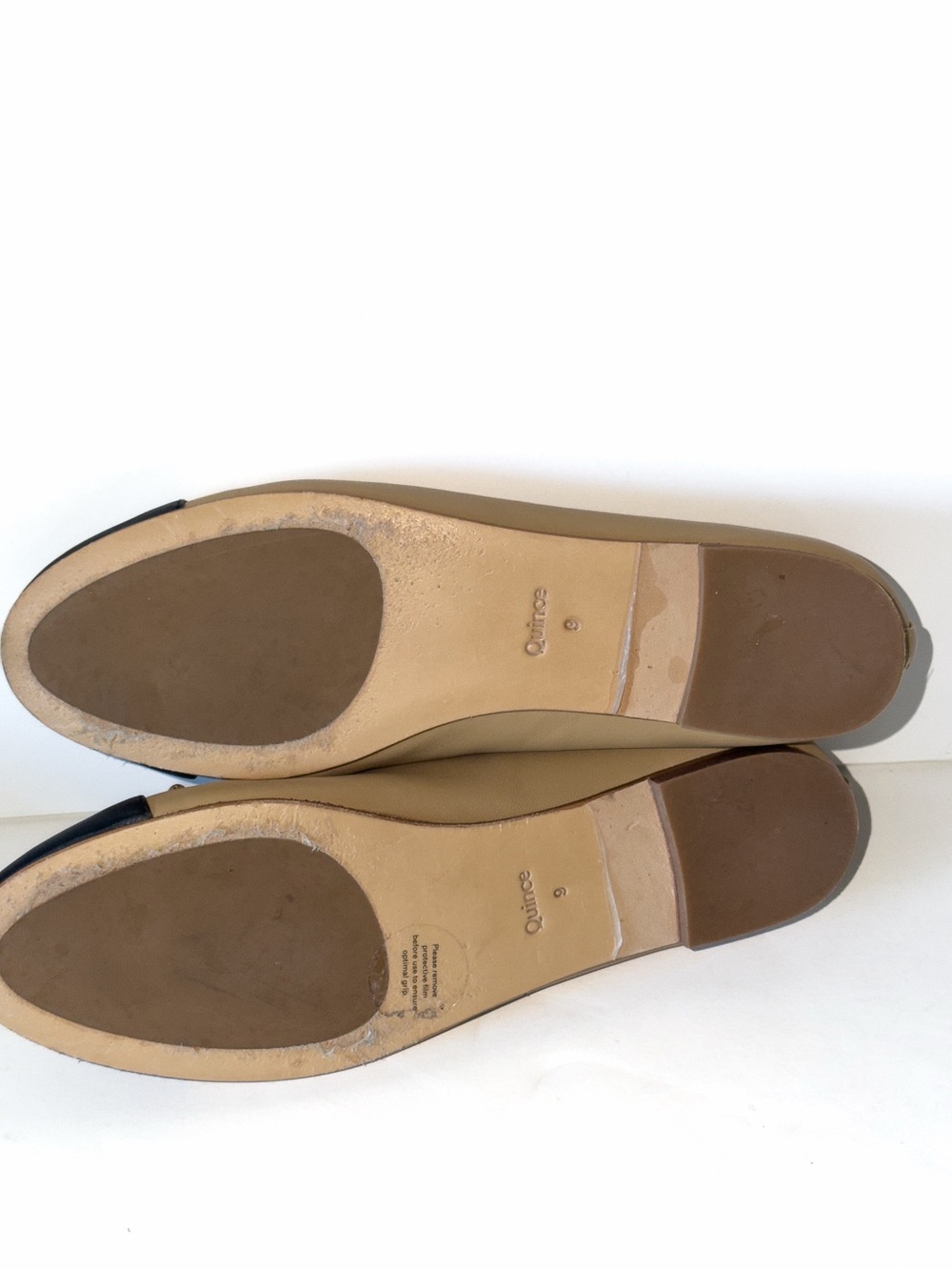 Quince Italian Leather Cap-Toe Ballet Flat Classic Two-Tone Bow Tan and Black 9 - Picture 9 of 12